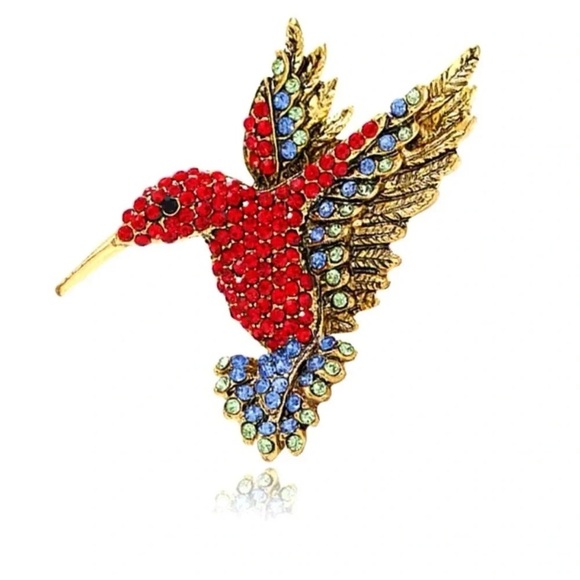 Anthropologie Hummingbird Red Crystal Pin Brooch - Picture 2 of 7
